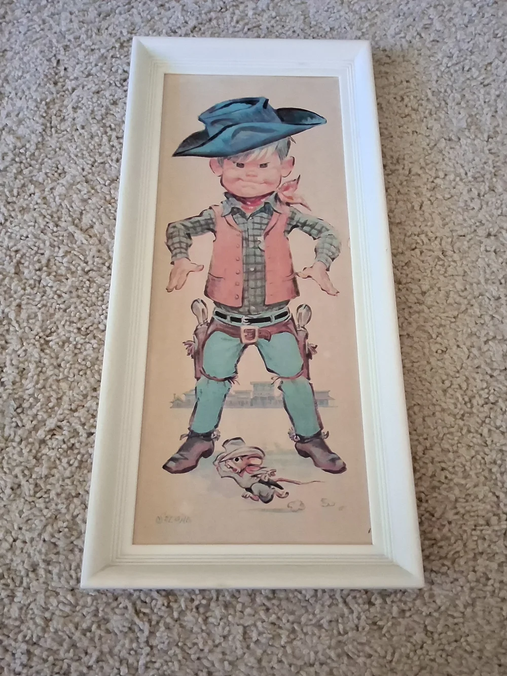 1970’s Two Sedona Framed Prints: Boy Cowboy and Boy Praying w/Puppy 16.5